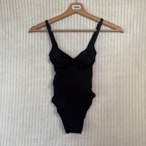 SKIMS Seamless Sculpt Thong Bodysuit Onyx Black Women's Size XS NWOT $72